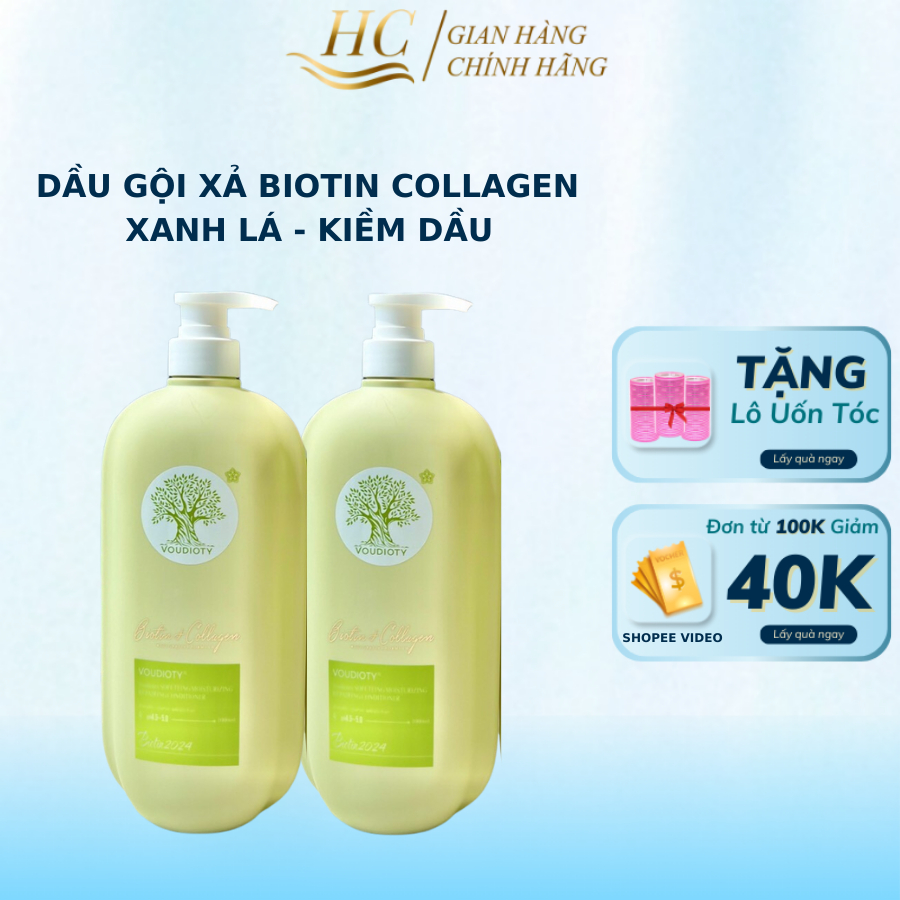 Cặp dầu gội biotin collagen Voudioty HC Xanh Lá 500ml- 1000ml Kiềm Dầu Phục Hồi Tóc Hư Tổn 2024