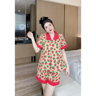 Bộ ngủ - đồ ngủ pijama tay cộc quần đùi cổ sen chất kate thái mềm free size 40-60kg