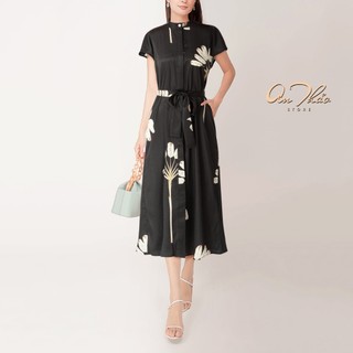 Đầm Katosa Hoa Dừa Đen, Chất Vải Lụa Satin Nhẹ Nhàn Thoải Mái
