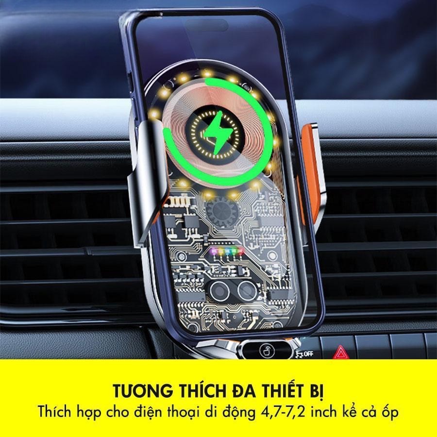 Giá Đỡ Điện Thoại Trên Ô Tô C13 Kiêm Sạc Không Dây Thiết Kế Trong Suốt Có Đèn LED Hàng Cao Cấp [Loại 1]