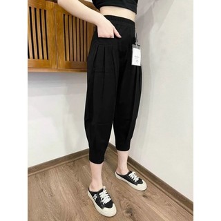 Quần bom thụng chín tấc xếp ly dáng alibaba chất umi hàn túi trước big size