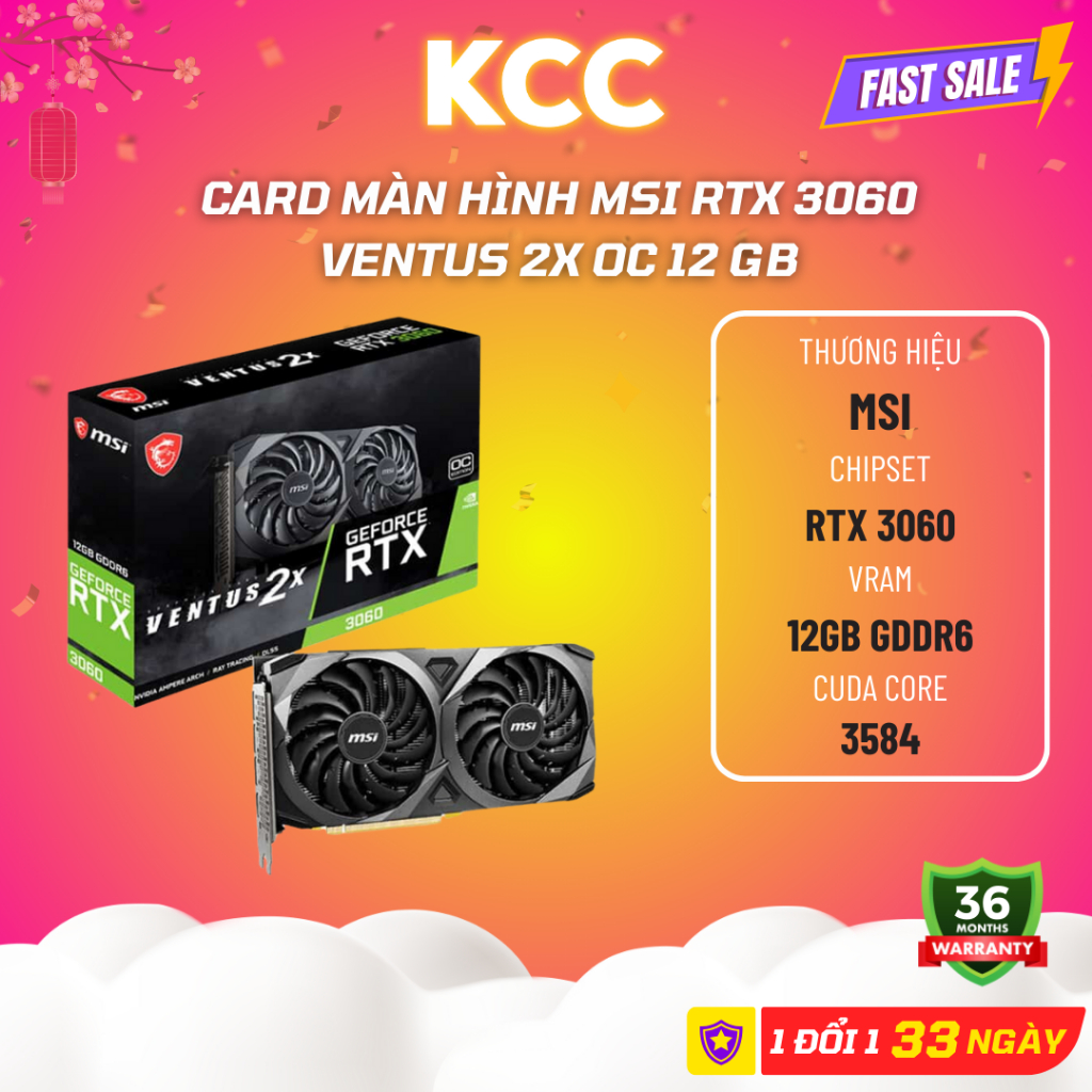 Card màn hình MSI RTX 3060 VENTUS 2X OC 12 GB (12GB GDDR6, 192-bit, HDMI +DP, 1×8-pin)