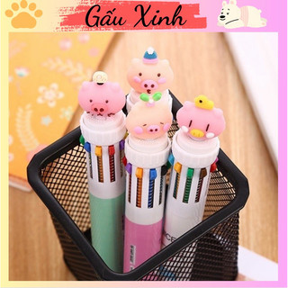 Bút 10 màu heo xinh mọc đồ trên đầu dễ thương