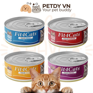Pate cá ngừ tươi đóng hộp lon 160gr dành cho mèo bổ sung cá hồi/cá cơm/thanh cua/thịt gà Fit4Cats