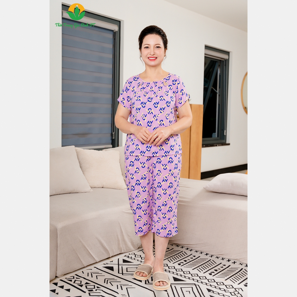 Bộ quần áo trung niên chất lanh  Việt Thắng, quần lửng, áo cộc tay - B06.2427