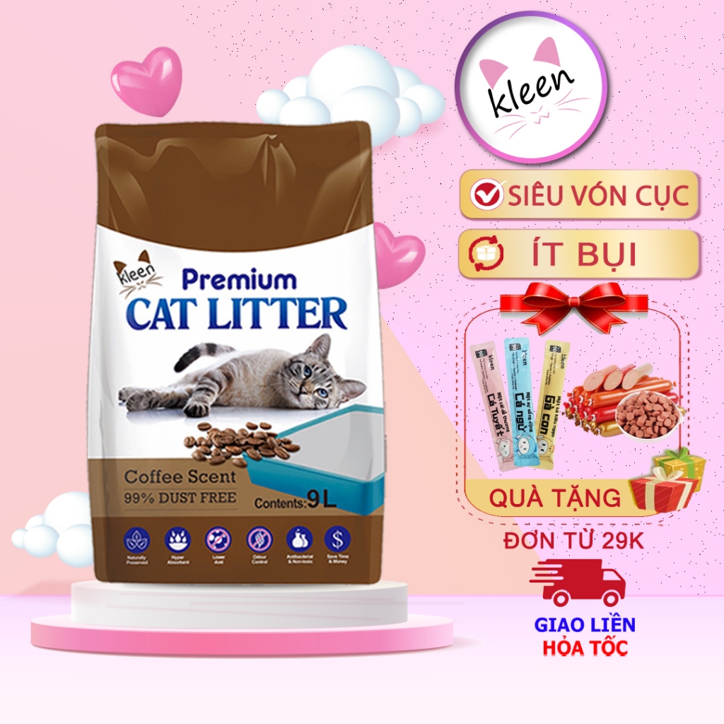 Cát Vệ Sinh Cho Mèo 9l-4kg Premium Cat Litter Kleen, Cát Mèo Vệ Sinh Khử Mùi Diệt Khuẩn - CM01