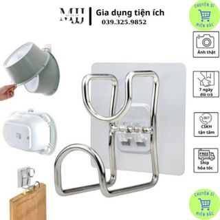 Móc treo thau chậu nhà tắm, dụng cụ phòng bếp dán tường bằng inox không cần khoan đục