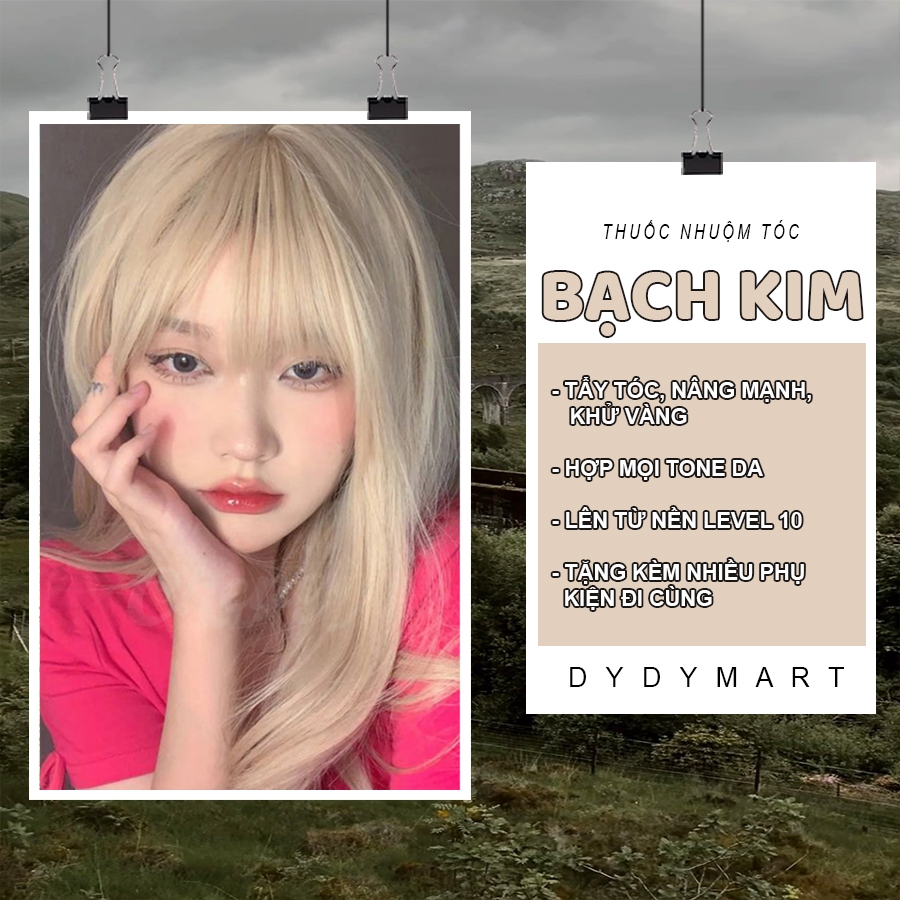 Thuốc Nhuộm Tóc Tại Nhà Màu BẠCH KIM cần Tẩy tặng kèm trợ nhuộm oxy, bao tay và mũ chùm ủ tóc