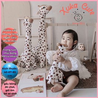 Thú bông hươu cao cổ cho bé vải nhung lông ngắn siêu mềm mịn, gối ôm hình thú cho bé 100% bông cotton