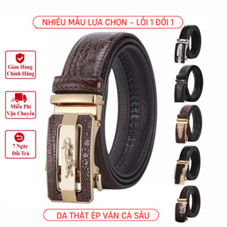 Thắt Lưng Nam Da Bò Thật Hai Lớp Vân Cá Sấu Vicenzo Cao Cấp Khóa Tự Động Ko Rỉ, Dây Nịt Thắt Lưng Nam Da Thật