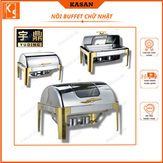 Nồi buffet. nồi hâm nóng thức ăn chữ nhật hãng YUDING, chất liệu inox cao cấp, có ô kính. kích thước 63,5x42,5x44cm.