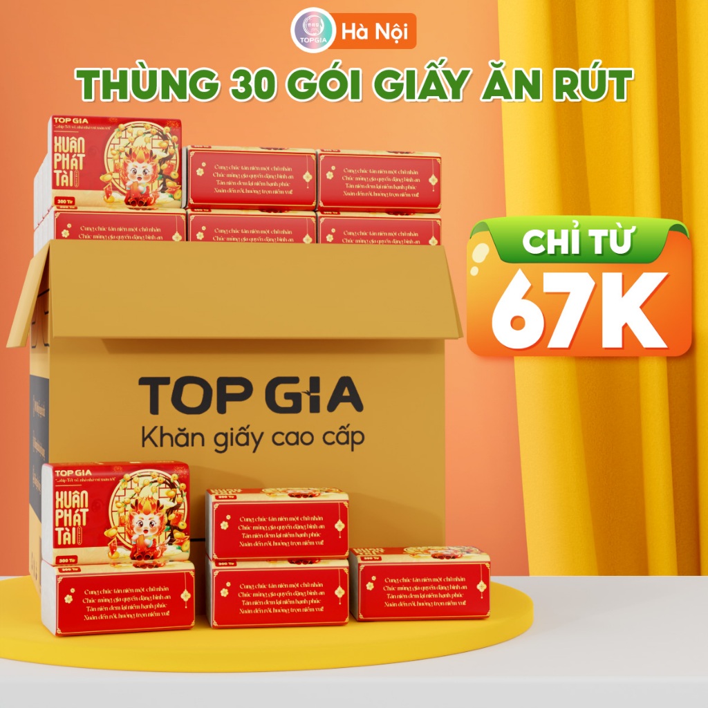 (LIVE) Giấy ăn rút Topgia thùng 30 gói 4 lớp cao cấp tiện lợi cho gia đình