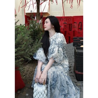 Đầm váy tơ voan tay bồng họa tiết ,Váy voan thiết kế 2 lớp  đi biển by LaLa Clothing