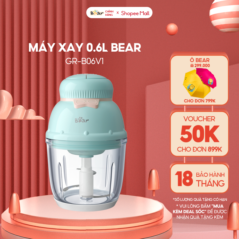 Máy Xay Cho Bé Ăn Dặm Bear Đa Năng Mini Dung Tích 0.6l Xay Thịt Cháo Đa Năng Cối Thủy Tinh Chịu Nhiệt - B06V1