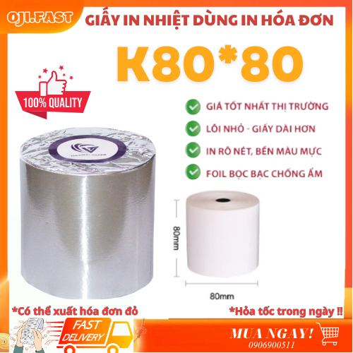 Giấy in hóa đơn K80x80 - Giấy In Hóa Đơn k80 Đường Kính 80mm - Giấy In Bill Cuộn Lớn K80X80