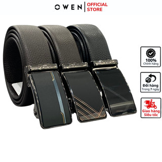 Thắt lưng da bò nam cao cấp OWEN dây nịt da thật màu nâu hoặc đen mặt hợp kim đúc nguyên khối khóa trượt tự động