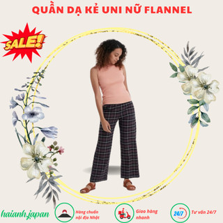 Quần vải Flannel kẻ caro nữ 100% cotton hàng Uni tag Nhật