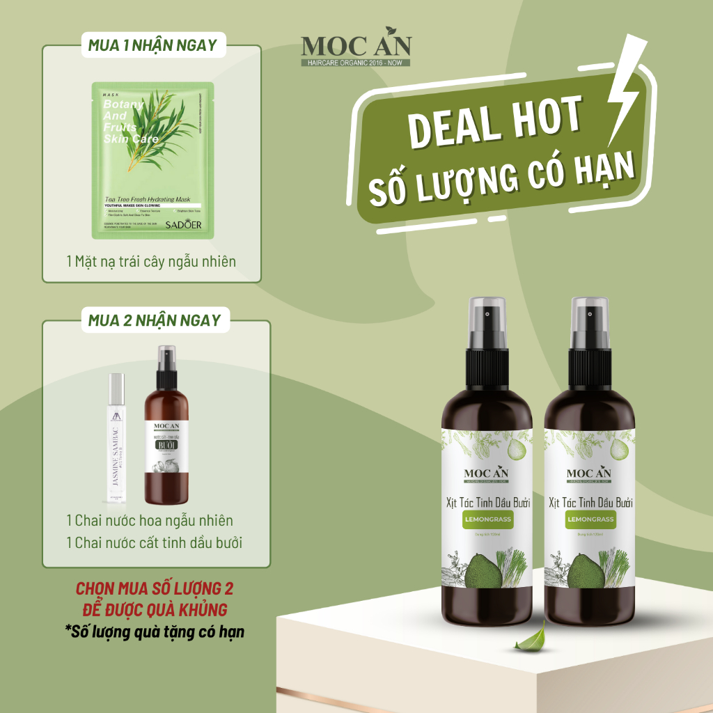 Xịt Tinh Dầu Bưởi Lemongrass ( Sả Chanh ) 120ml Dưỡng Tóc Mộc Ân Haircare