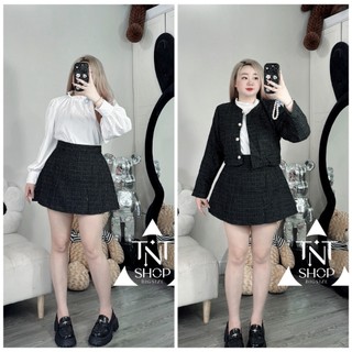 SET TIỂU THƯ BIGSIZE 3 MÓN ÁO BÈO TRẮNG KÈM KHOÁC + CHÂN VÁY FORM A [TNT SHOP BIGSIZE 60KG 90KG]