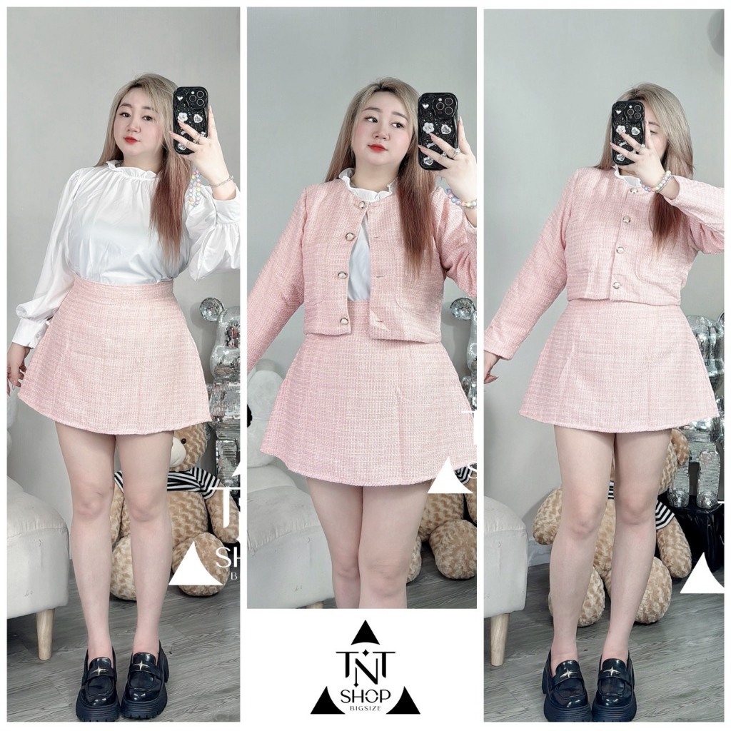 SET TIỂU THƯ BIGSIZE 3 MÓN ÁO BÈO TRẮNG KÈM KHOÁC + CHÂN VÁY FORM A [TNT SHOP BIGSIZE 60KG 90KG]
