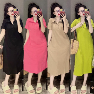 ĐẦM SUÔNG CỔ BẺ TĂM LẠNH DÁNG DÀI FORM RỘNG ĐẦM MAXI THUN BASIC