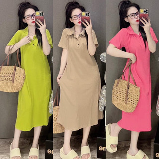 ĐẦM SUÔNG CỔ BẺ TĂM LẠNH DÁNG DÀI FORM RỘNG ĐẦM MAXI THUN BASIC