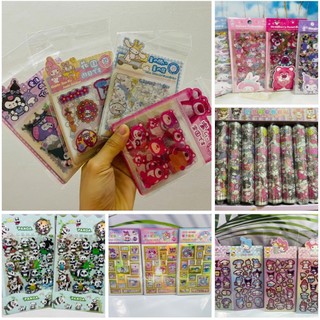 Tấm sticker dạng tem gấu dâu, tấm hình dán kuromi, kitty, cinnamoroll dễ thương, set hình dán hoạt hình gấu dâu, sanrio