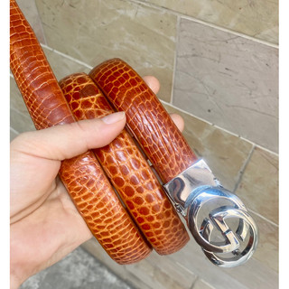 Dây Nịt Nữ Da Cá Sấu Màu Nâu Đỏ