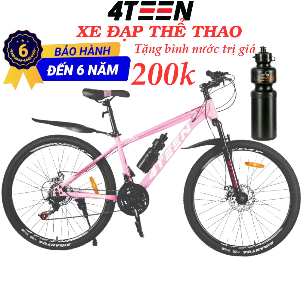Xe đạp thể thao 26inch 4Teen - Phiên bản có phuộc giảm sóc trước - Tặng bộ quà tặng phụ kiện xe đầy đủ