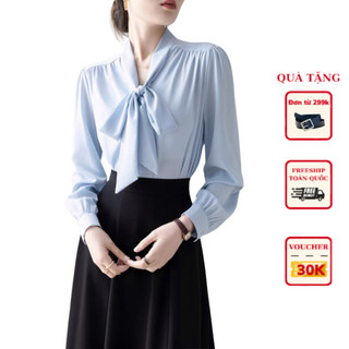 Áo sơ mi nữ kiểu thắt nơ chất lụa mát A13 nhiều màu mặc mùa hè mát áo công sở đẹp