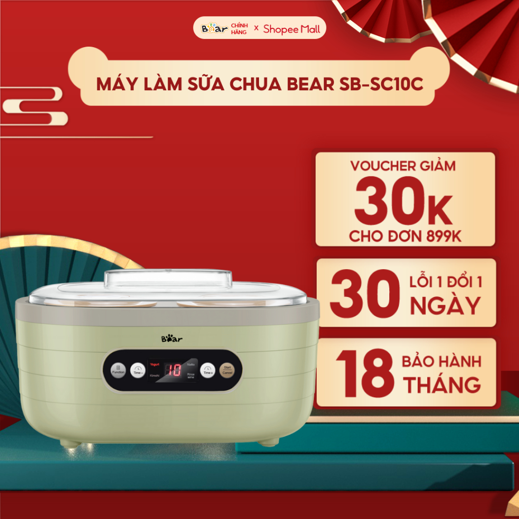 Máy Làm Sữa Chua Bear 1,7L Đa Chức Năng Lên Men Tự Động Tiết Kiệm Thời Gian Đảm Bảo An Toàn Vệ Sinh Thực Phẩm SB-SC10C