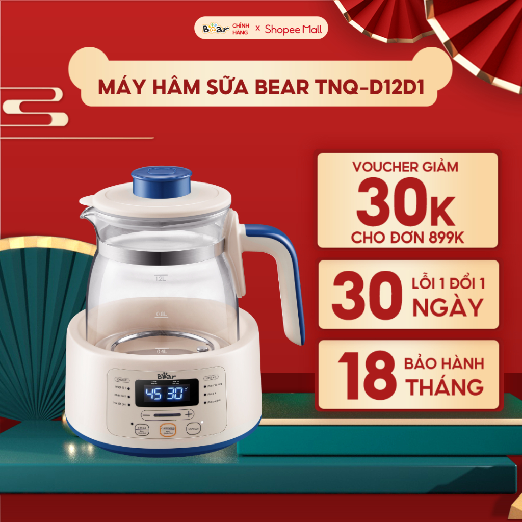 Máy Đun Nước Đa Năng Bear D12D1 Hâm Sữa Thông Minh Khử Clo Pha Sữa An Toàn Cho Bé Bản Tiếng Việt Dễ Dàng Sử Dụng