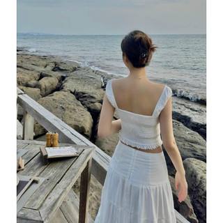 Set Trắng Áo Dây Đan + Chân Váy Dài