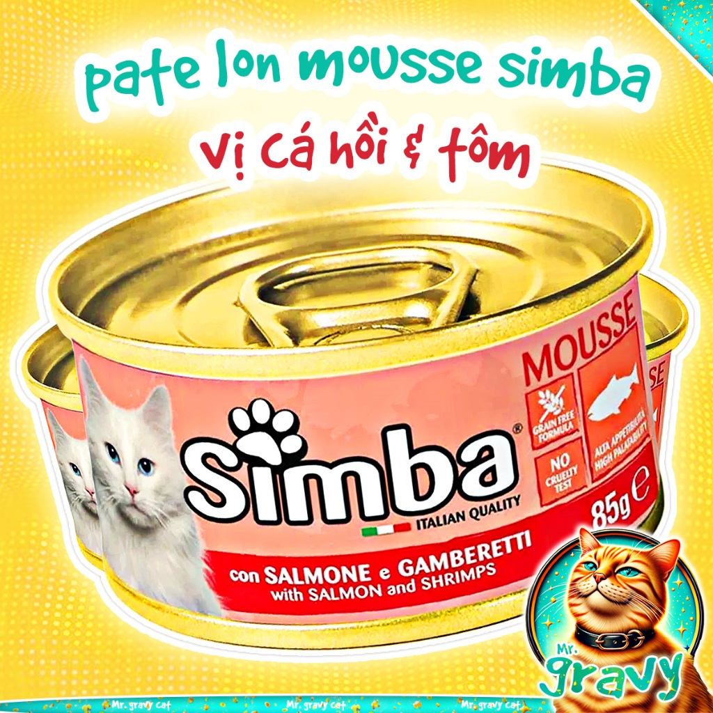 PATE SIMBA  MOUSSE Dạng Lon Cho Mèo Made In Italy Bổ Sung Omega 3-6 &amp; Các Vitamin Giúp Trao Đổi Chất Tốt Hơn Mr Gravy