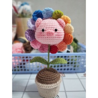 chậu hoa đầu heo bằng len handmade