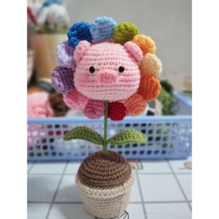 chậu hoa đầu heo bằng len handmade