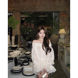 Áo Trễ Vai Đan Dây Tơ Bồng Mixiz House - Đen, Kem, Trắng, Hồng Tay Loe