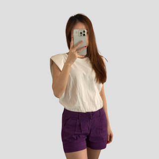 Quần short kaki thun màu tím gấu lơ vê