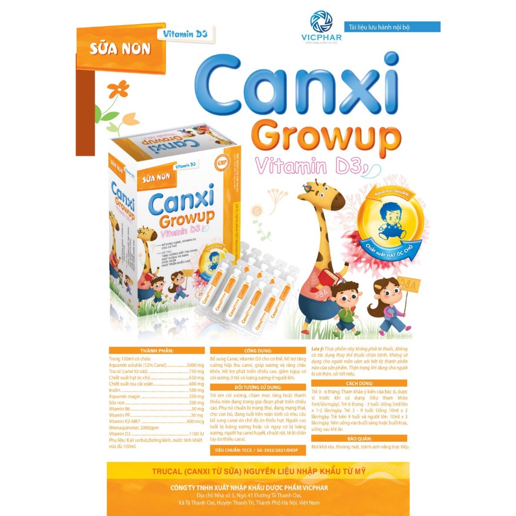 CANXI GROWUP VITAMIN D3 hộp 25 ống