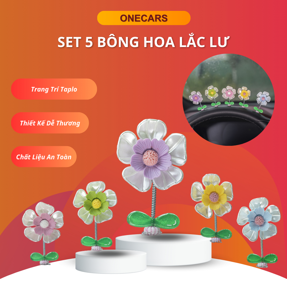 Set 5 Bông Hoa Lắc Lư Trang Trí, Decor Màn Hình Taplo Xe Dễ Thương