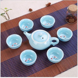 Quà Tết Bộ Bình Tách Trà Họa Tiết Hình Cá 3D Cao Cấp