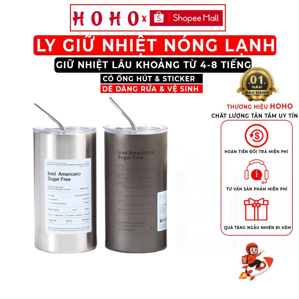 Ly Giữ Nhiệt Hoho Inox 304 Iced Americano Giữ Nhiệt Lâu Tặng Ống Hút Kèm Theo Chính Hãng