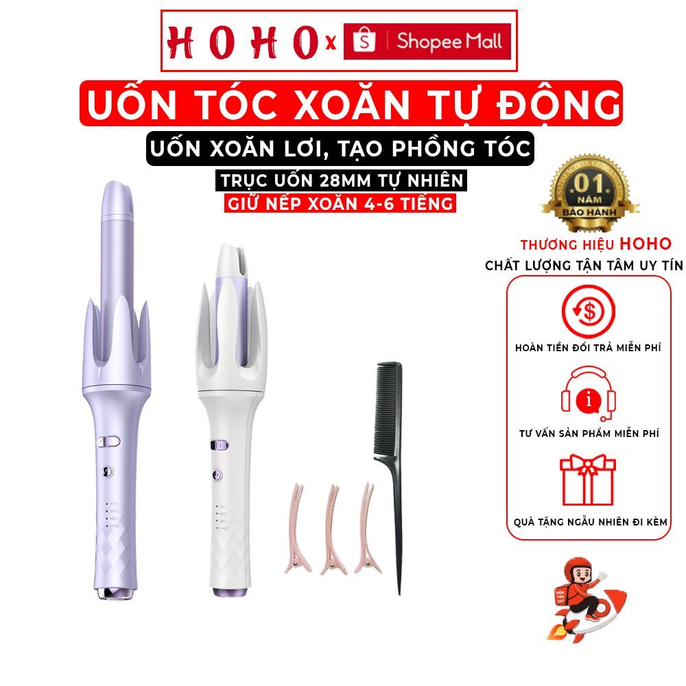  Máy uốn tóc xoăn HOHO xoay tự động PRO trục uốn 28mm chống bỏng chất liệu gốm sứ cao cấp làm đẹp chuẩn salon 