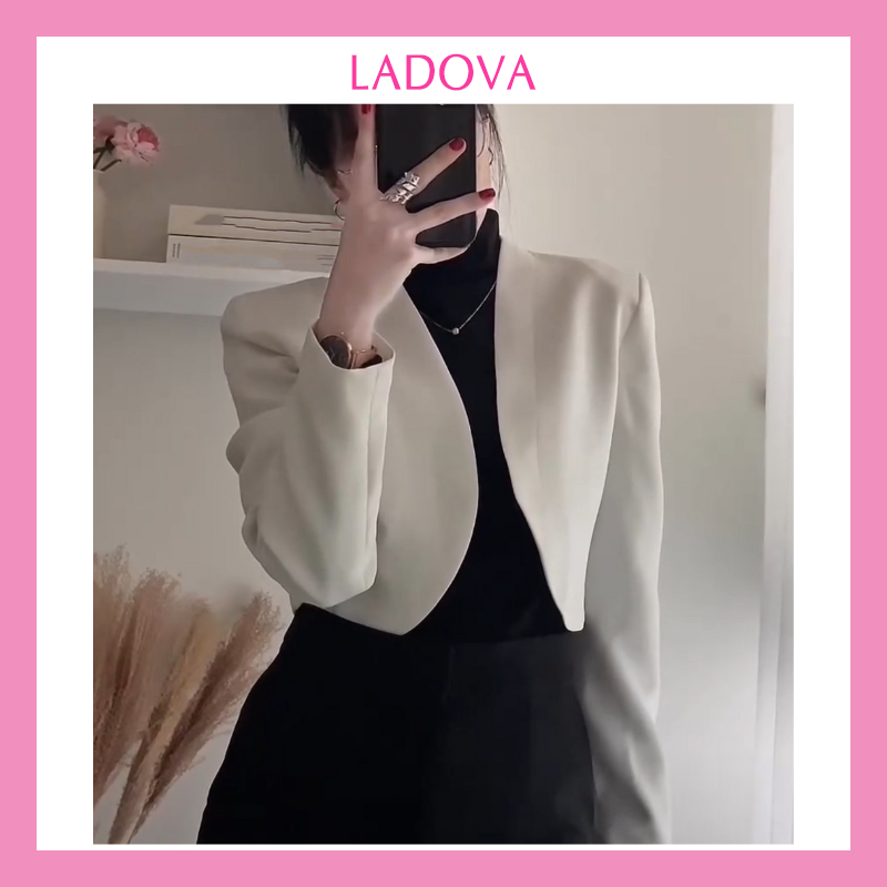 Áo khoác vest blazer croptop vạt bầu dài tay hai lớp dáng ngắn lửng có đệm vai chất ruby màu đen trắng sang trọng ASM31