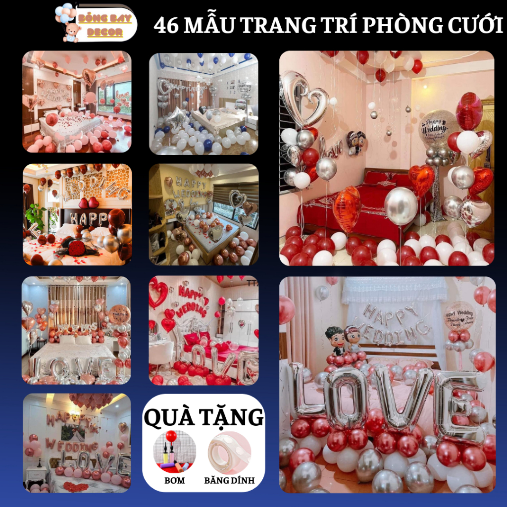 Sét trang trí phòng tân hôn bằng bóng bay