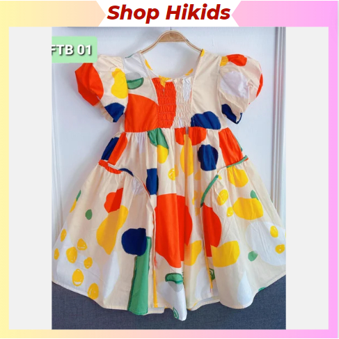 XẢ SIZE NHÍ Váy Đầm Xinh Cho Bé Gái Chính Hãng Sofia Candy Sát Nách Tay Bồng Smock Hoa, Trái Tim, Màu Xanh, Hồng, Vàng