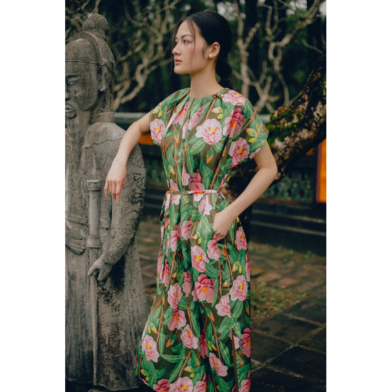 [BLEUDESAIGON] - ĐẦM LỤA PHÁP HOA TRÀ CAMELIA FREESIZE