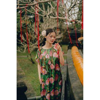 [BLEUDESAIGON] - ĐẦM LỤA PHÁP HOA TRÀ CAMELIA FREESIZE