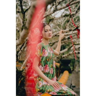[BLEUDESAIGON] - ĐẦM LỤA PHÁP HOA TRÀ CAMELIA FREESIZE