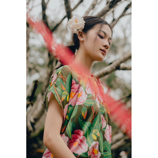 [BLEUDESAIGON] - ĐẦM LỤA PHÁP HOA TRÀ CAMELIA FREESIZE